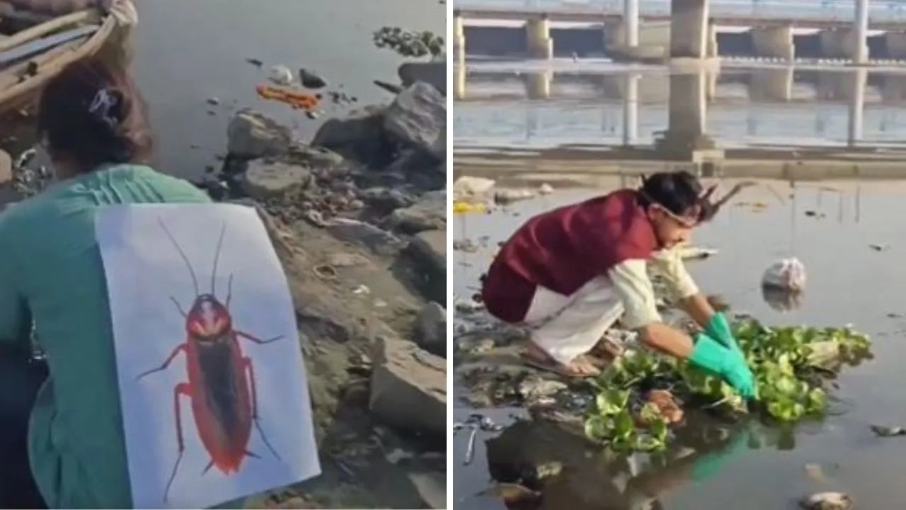 कॉकरोच का कॉस्ट्यूम पहनकर यमुना साफ करने पहुंचे युवा