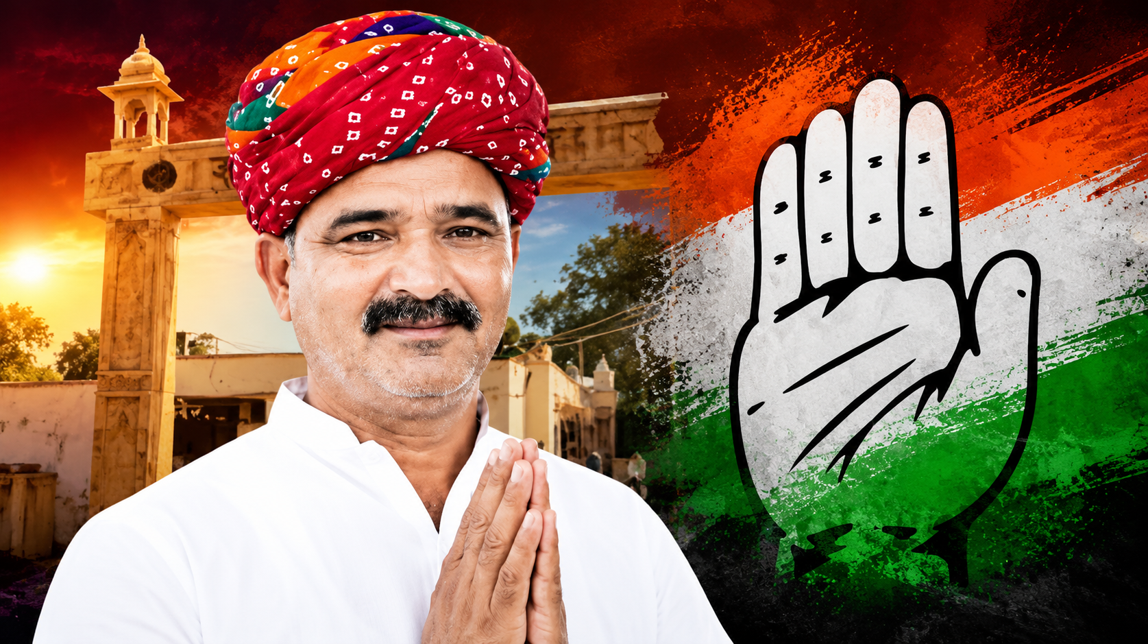 Indian Village Leader with Tricolor Hand Symbol