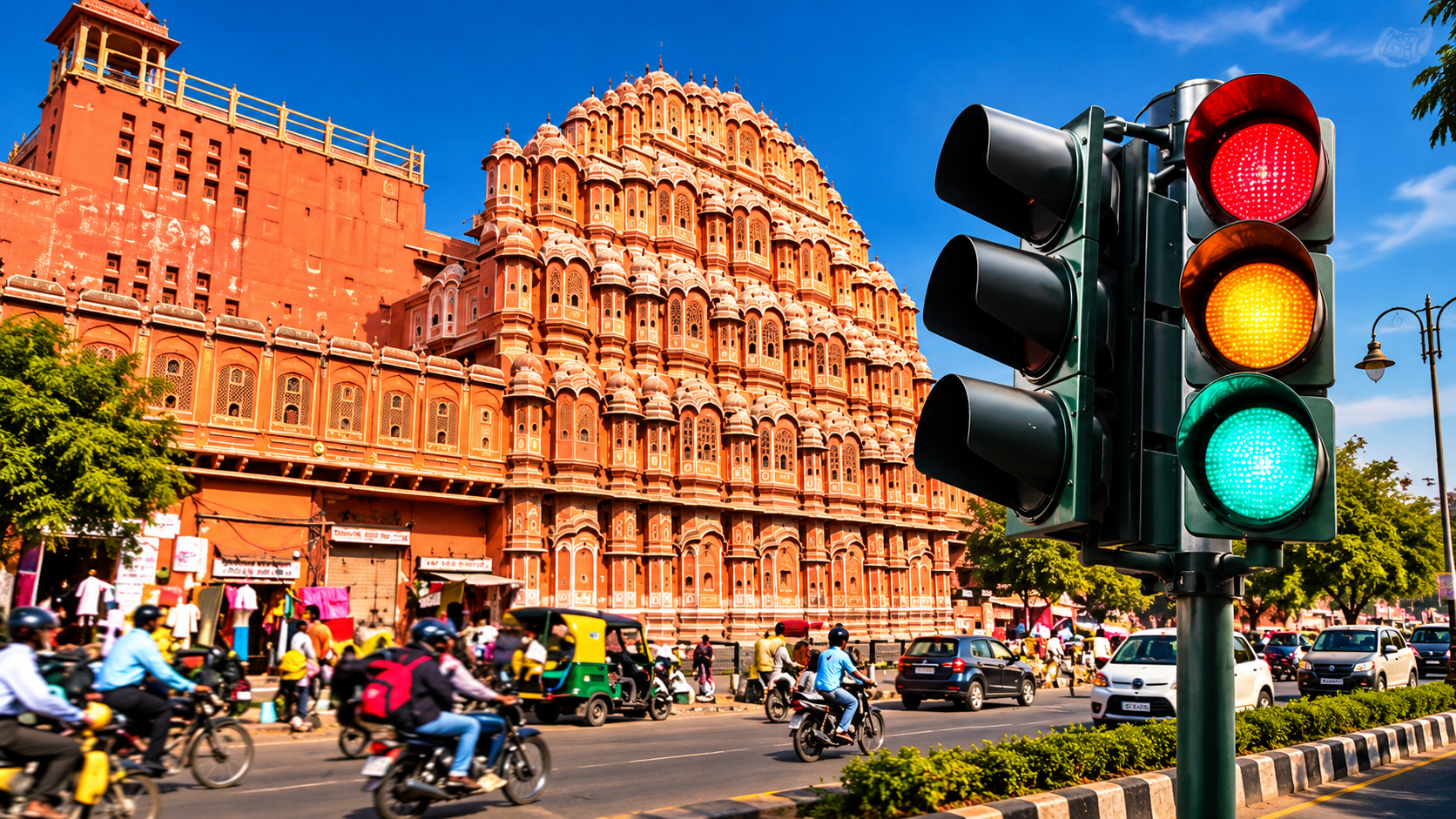 Jaipur Traffic Beneath Hawa Mahal