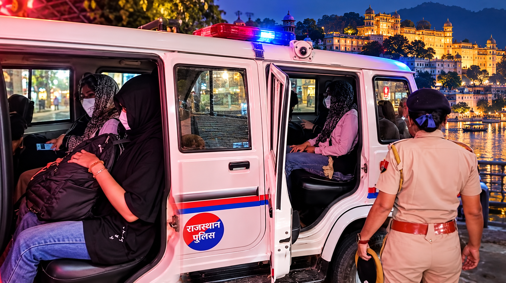 Nighttime Rajasthan Police Transport Scene